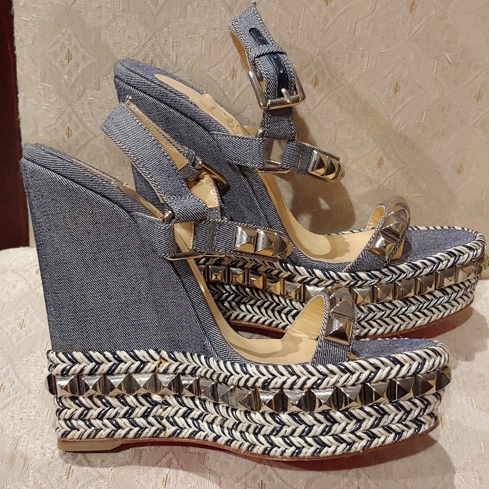 Christian Louboutin cataclou 140mm denim wedges 35 - Picture 5 of 8